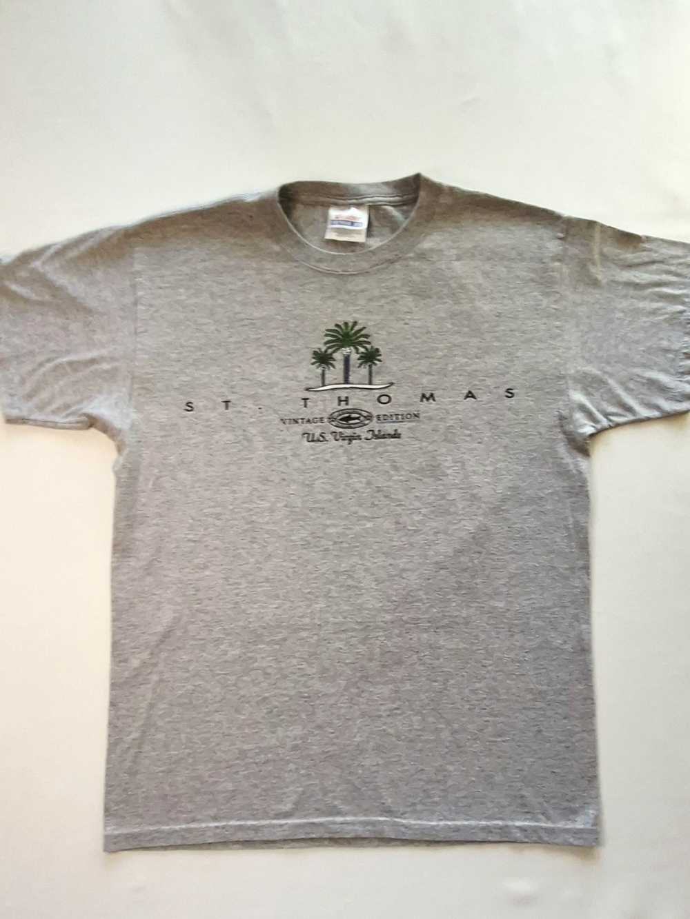 Hanes Gray Short Sleeve Tee with Green Palm Graphic